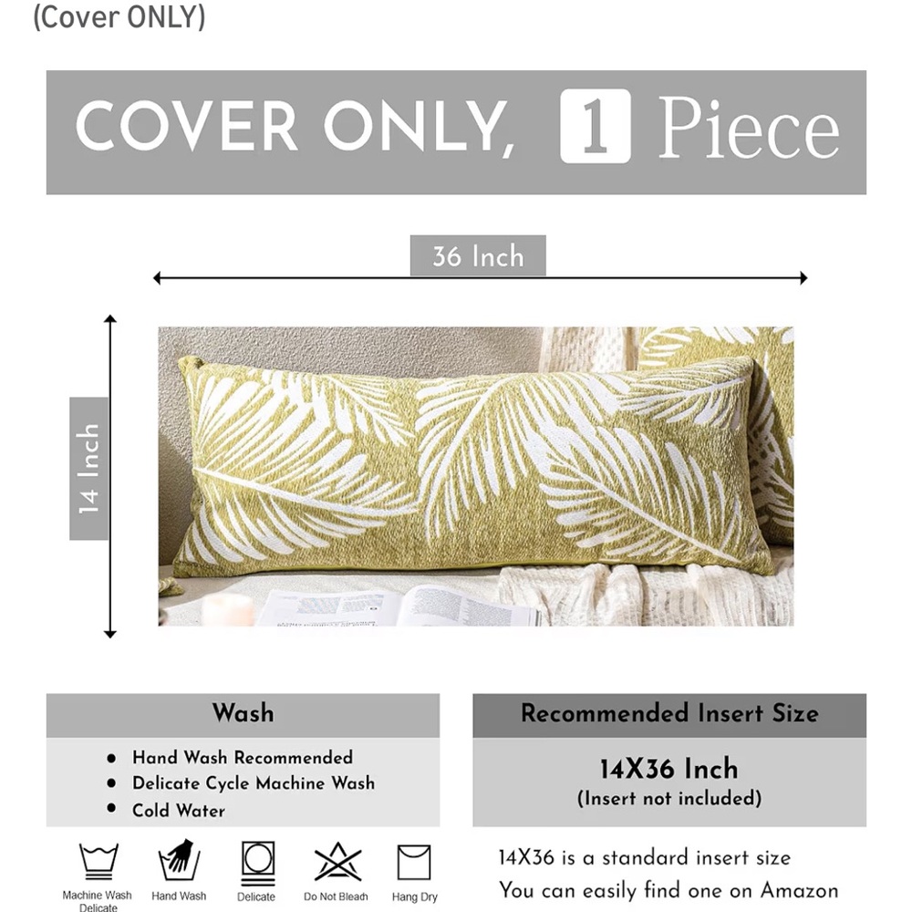 Green Leaf Pattern Lumbar Pillow Covers 2 Piece Set - Picture 2 of 5